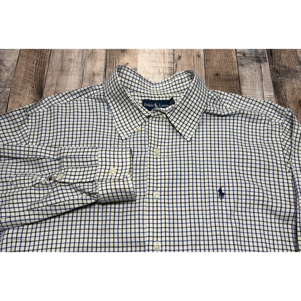 Ralph Lauren Classic Fit Button Down Shirt Men's XXL Blue Plaid Long Sleeve 2XL